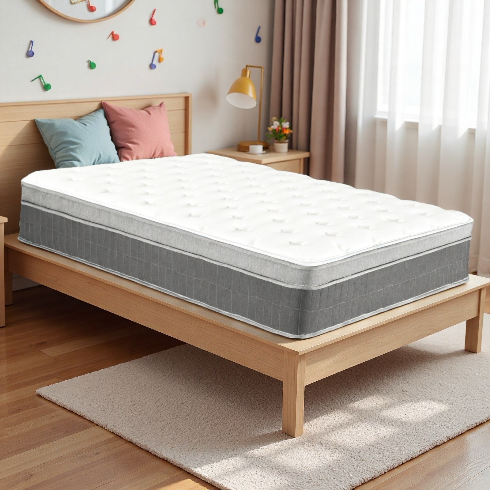 Twin Hybrid Mattress 12″ – Memory Foam Medium Firm Breathable Gray Trim