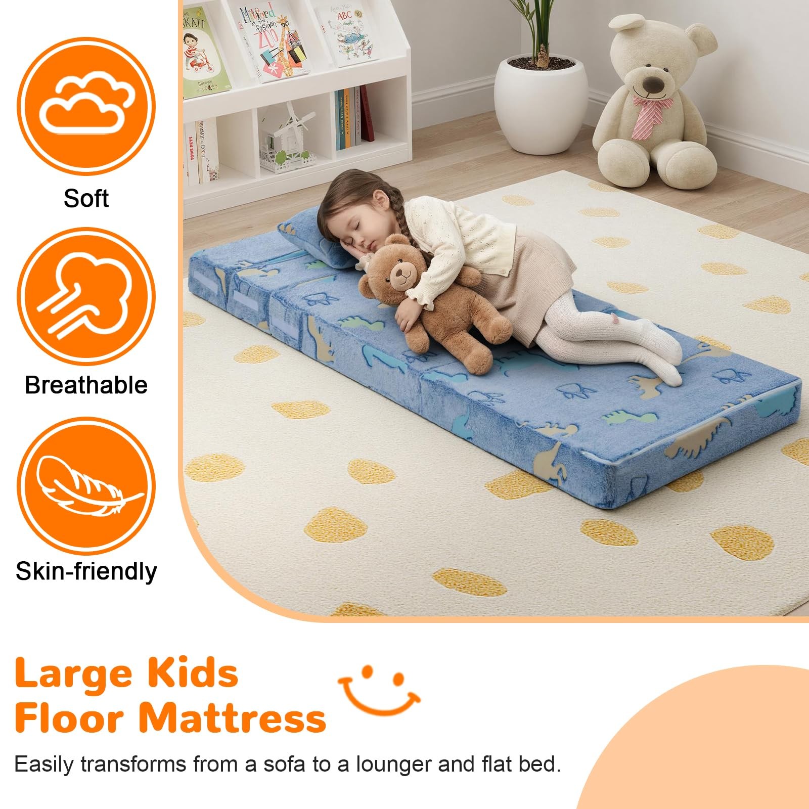 Foldable Futon Chair Bed for Kids, Glow Tri-fold Sofa Bed Convertible Toddler…