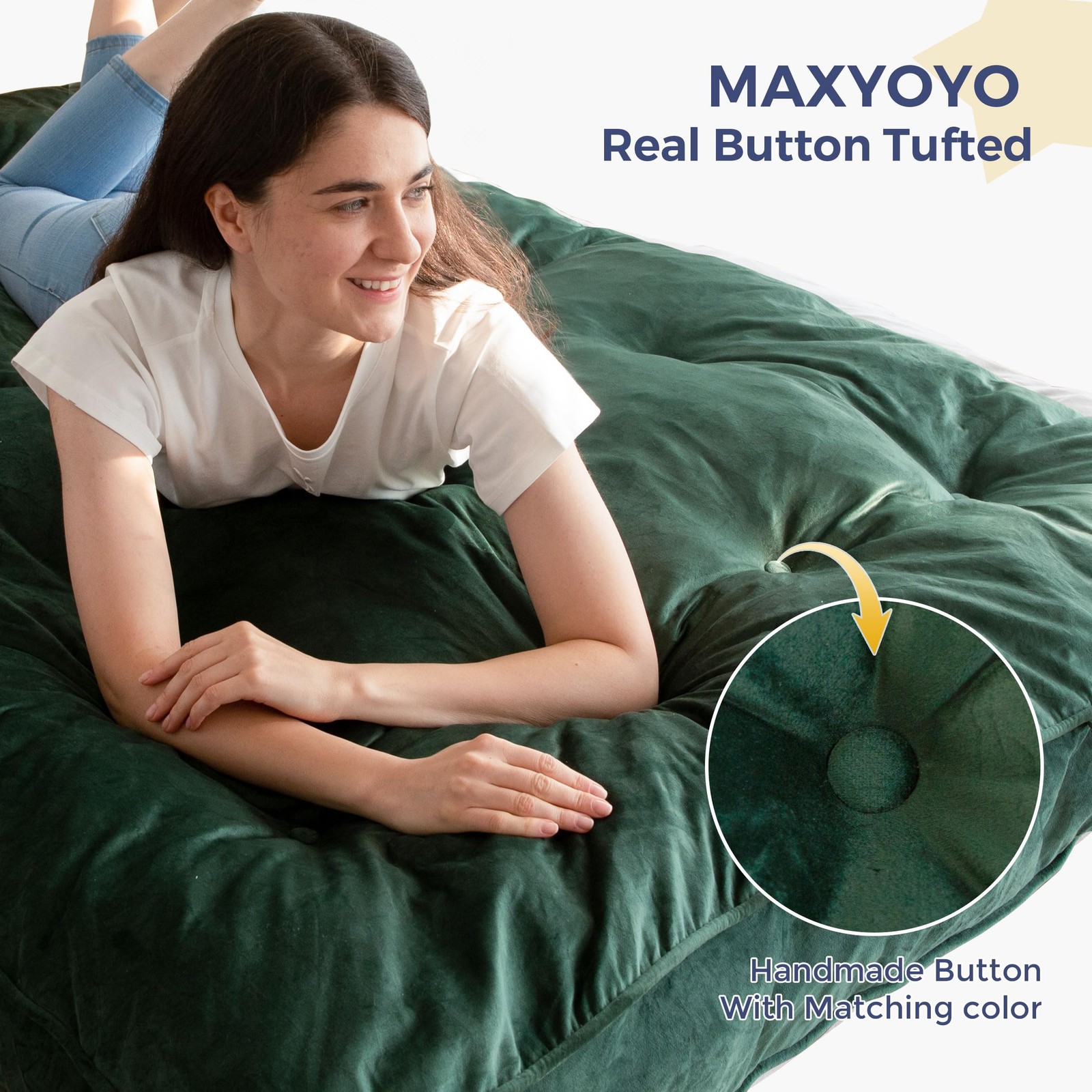 MAXYOYO 6″ Futon Mattress Full Size, Velvet Thick Futons Sofa Couch, Green