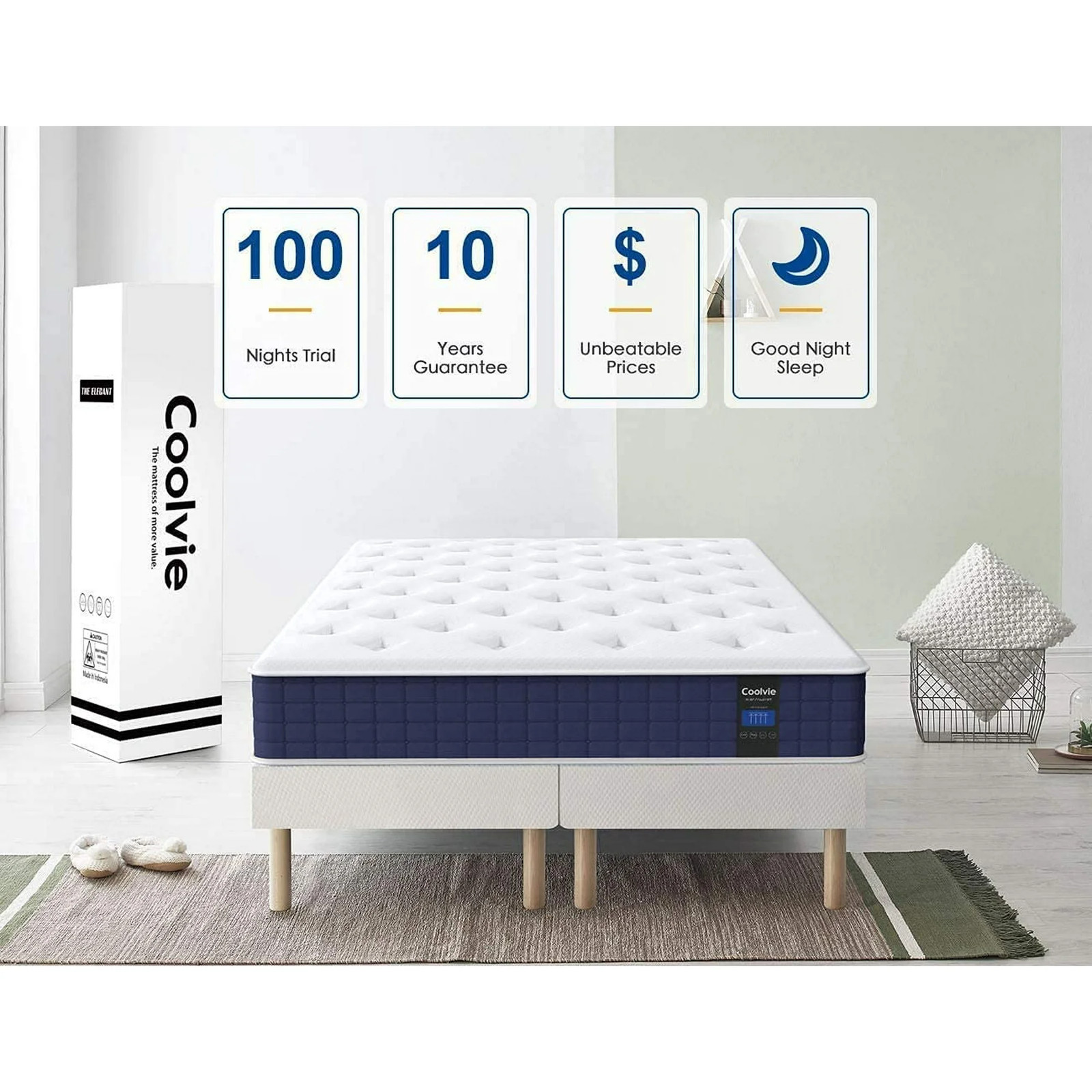 Coolvie Bluewhite003 10 inch Hybrid Full Mattres, Blue-White