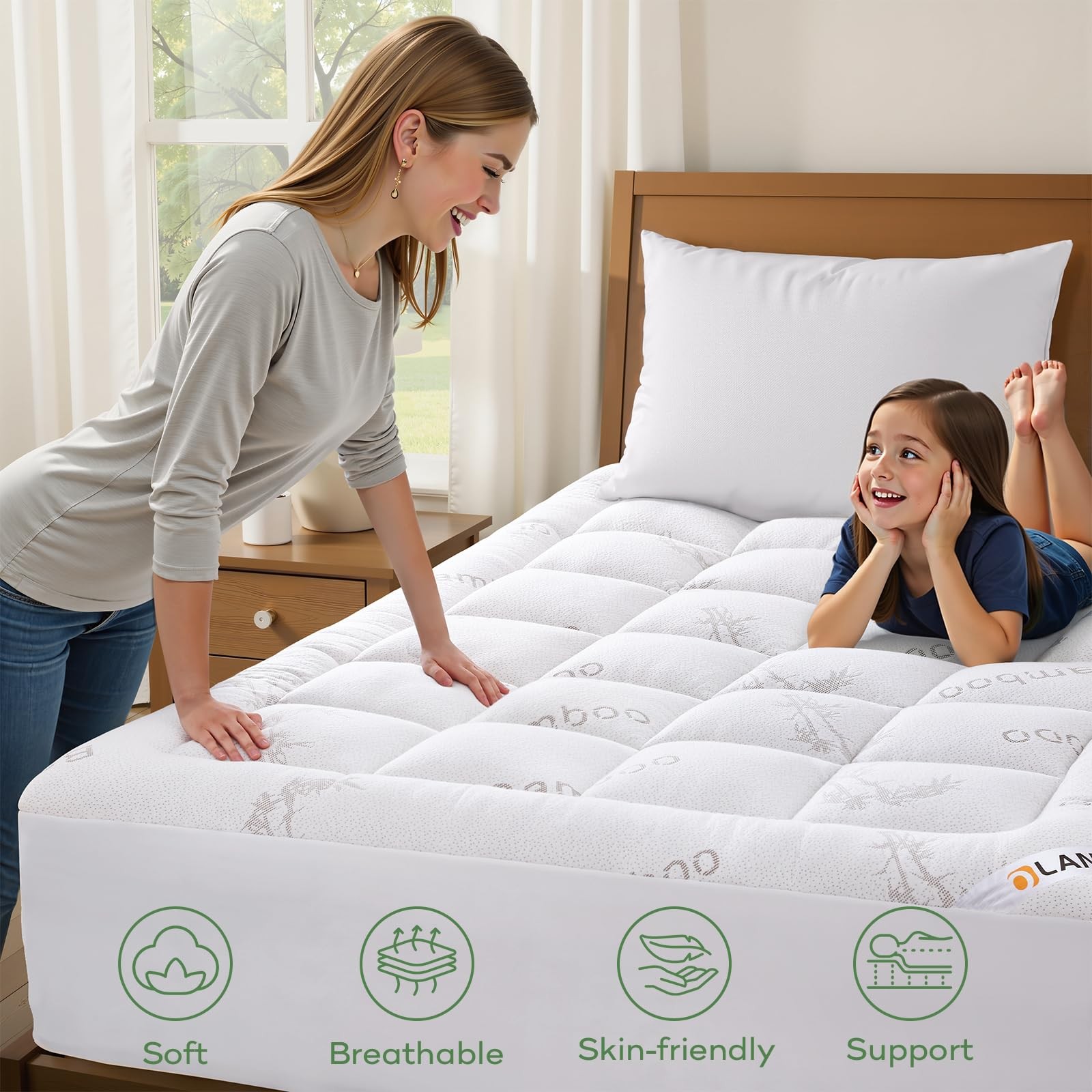 Queen Mattress Topper, Viscose Cooling Pillow Top Mattress Pad, Soft Plush Do…
