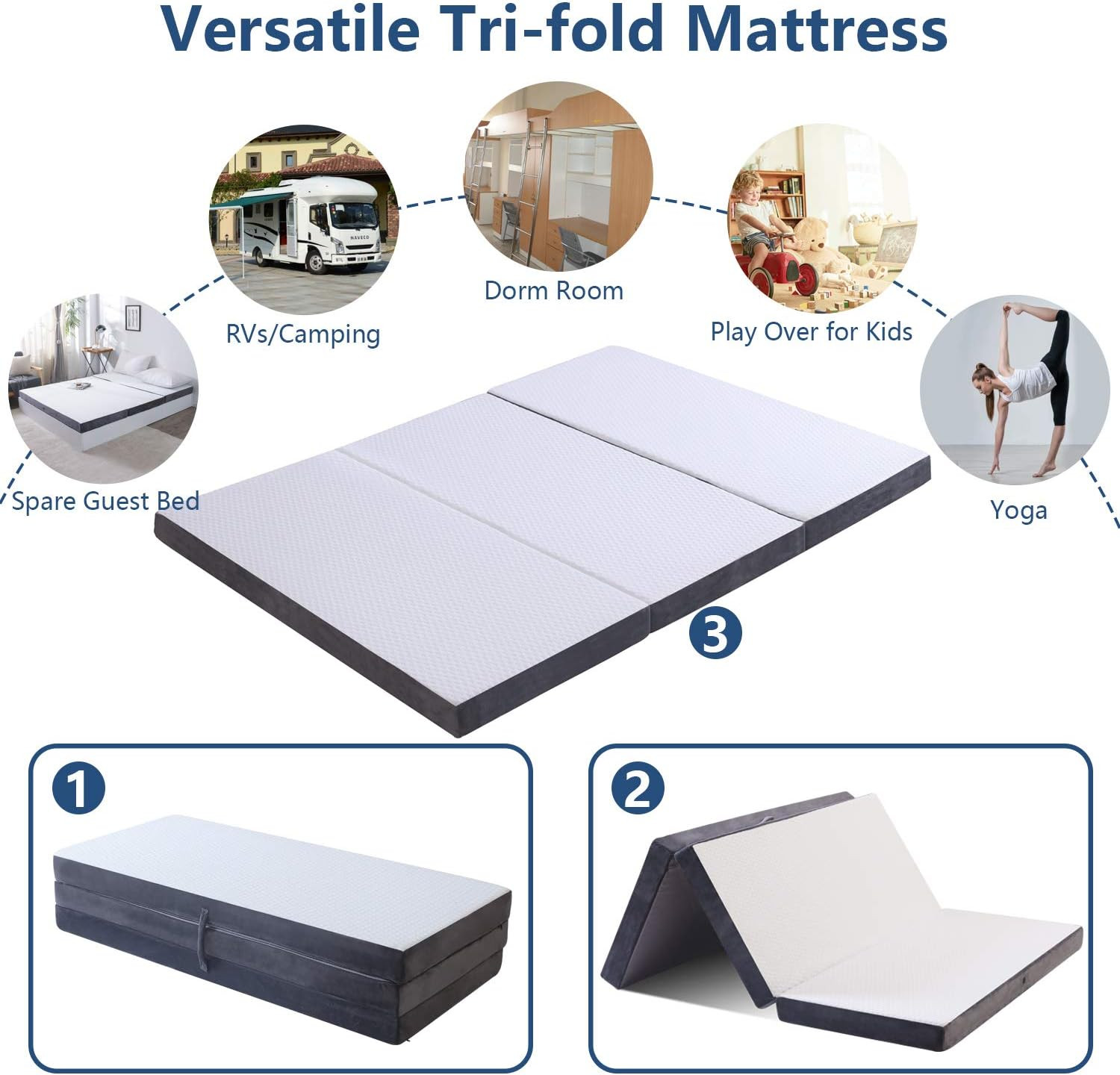Folding Foam Mattress 4 Inches Foldable Floor Mattresses with Collapsible and Wa