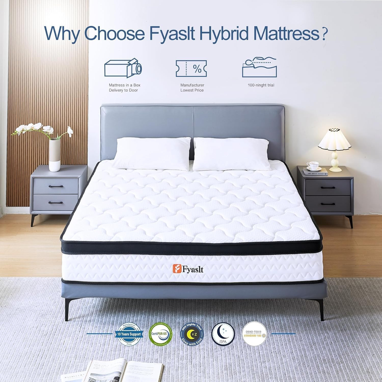 Queen Size 10 Inch Hybrid Memory Foam Mattress Pocket Spring Medium Firm
