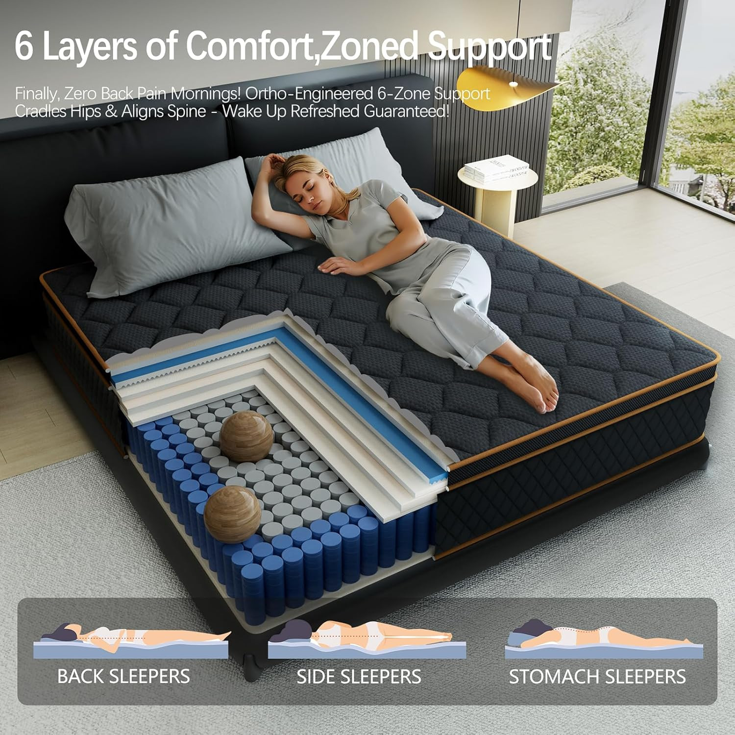 14″ King Size Gel Hybrid Mattress, Medium Firm, Motion Isolation, CertiPUR-US
