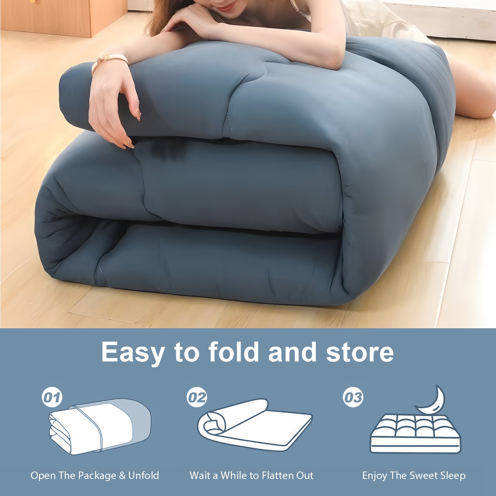 Foldable Japanese Floor Mattress Roll Up Futon Tatami Mat for Camping Guest Room