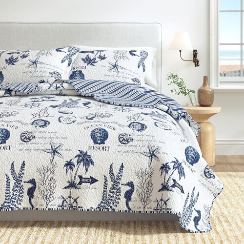 Full Queen Navy Coastal Quilt Bedding Set – Full / Queen – Full / Queen