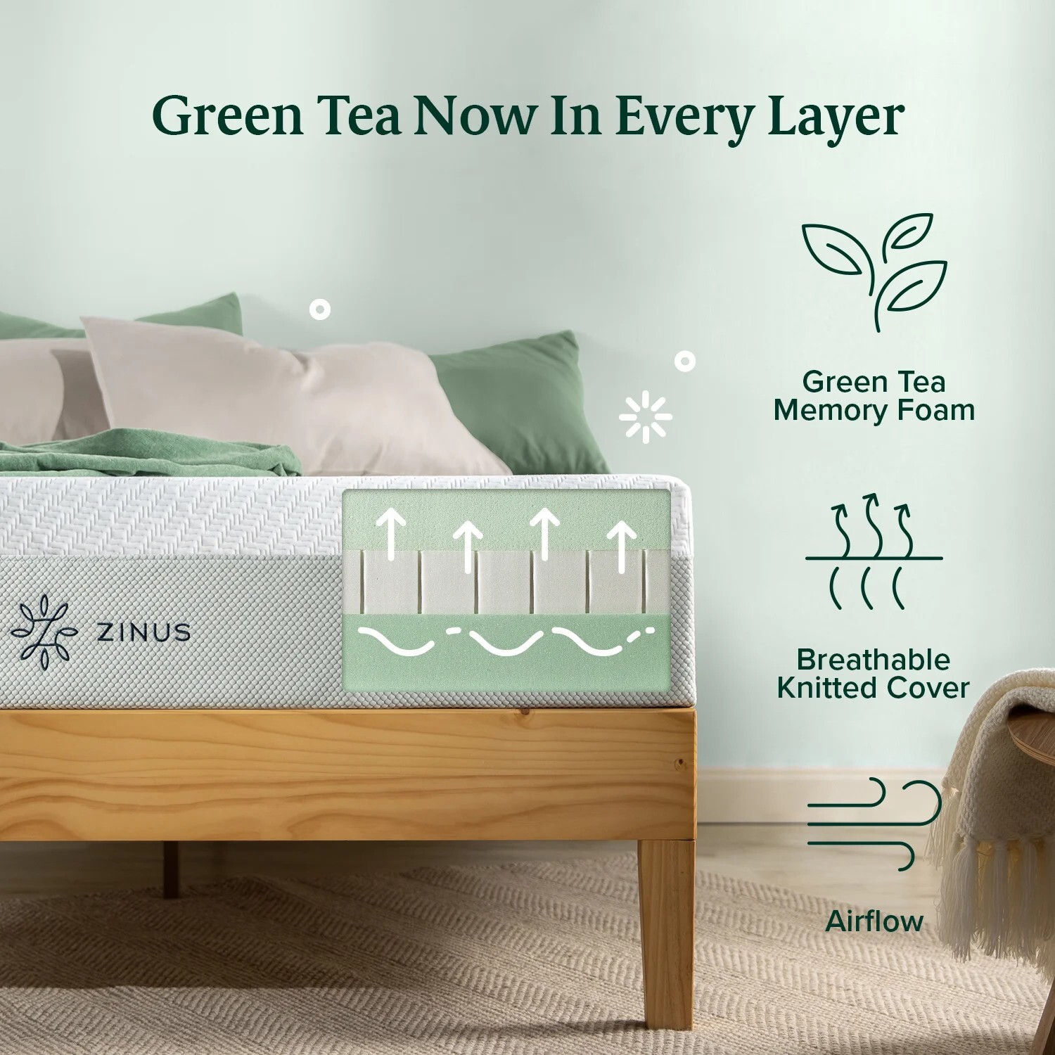 Brand New Zinus Medium Memory Foam Mattress Gel-Infused Green Tea 10” Full Size