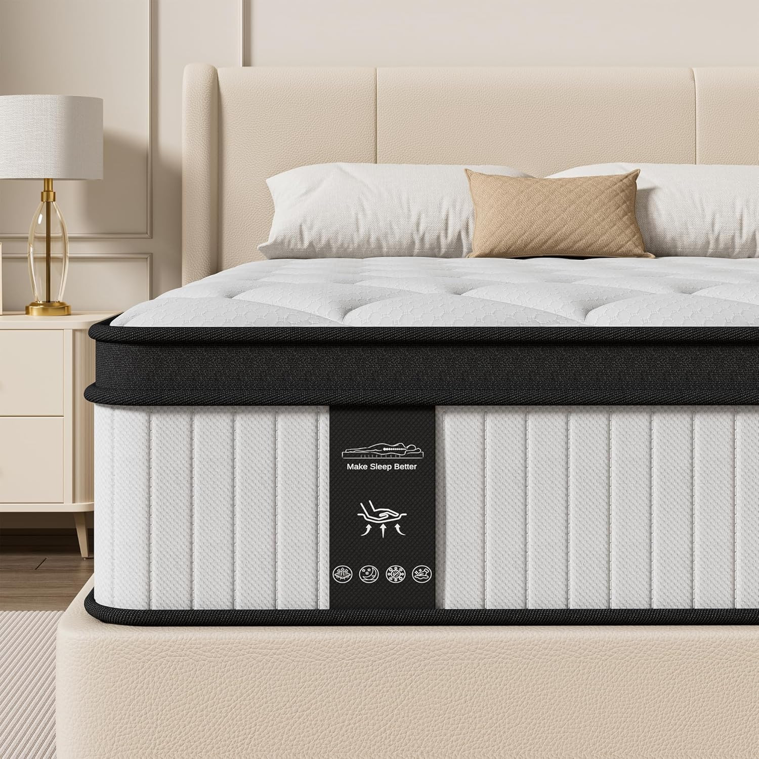 Queen Hybrid Mattress 12 Inch in a Box, Cooling Gel Memory Foam & Pocket Springs