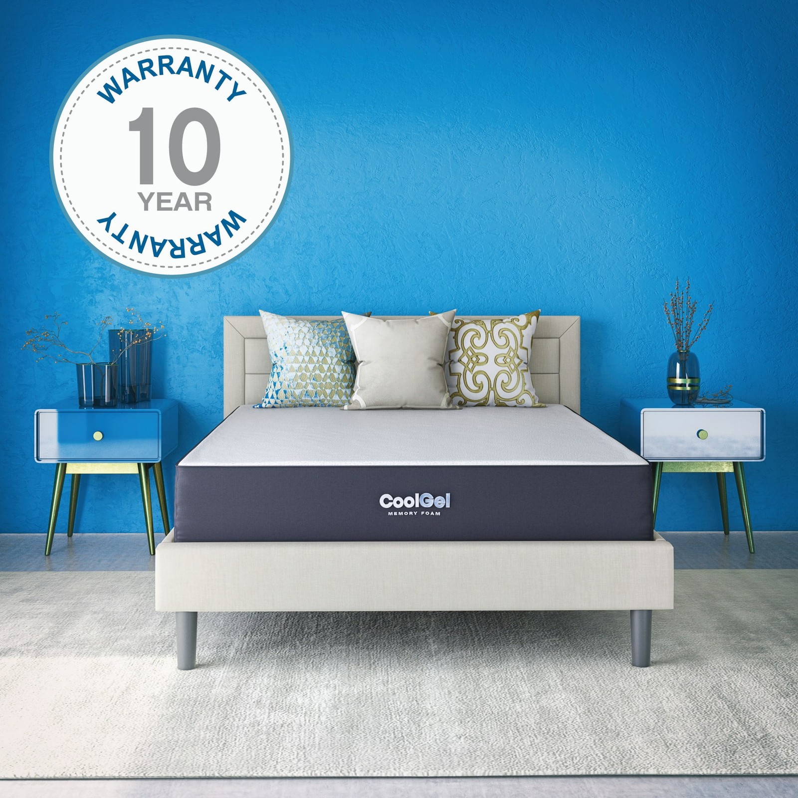 Cool Gel 10″ Twin-XL Medium Tight Top Gel Memory Foam Mattress, Grey