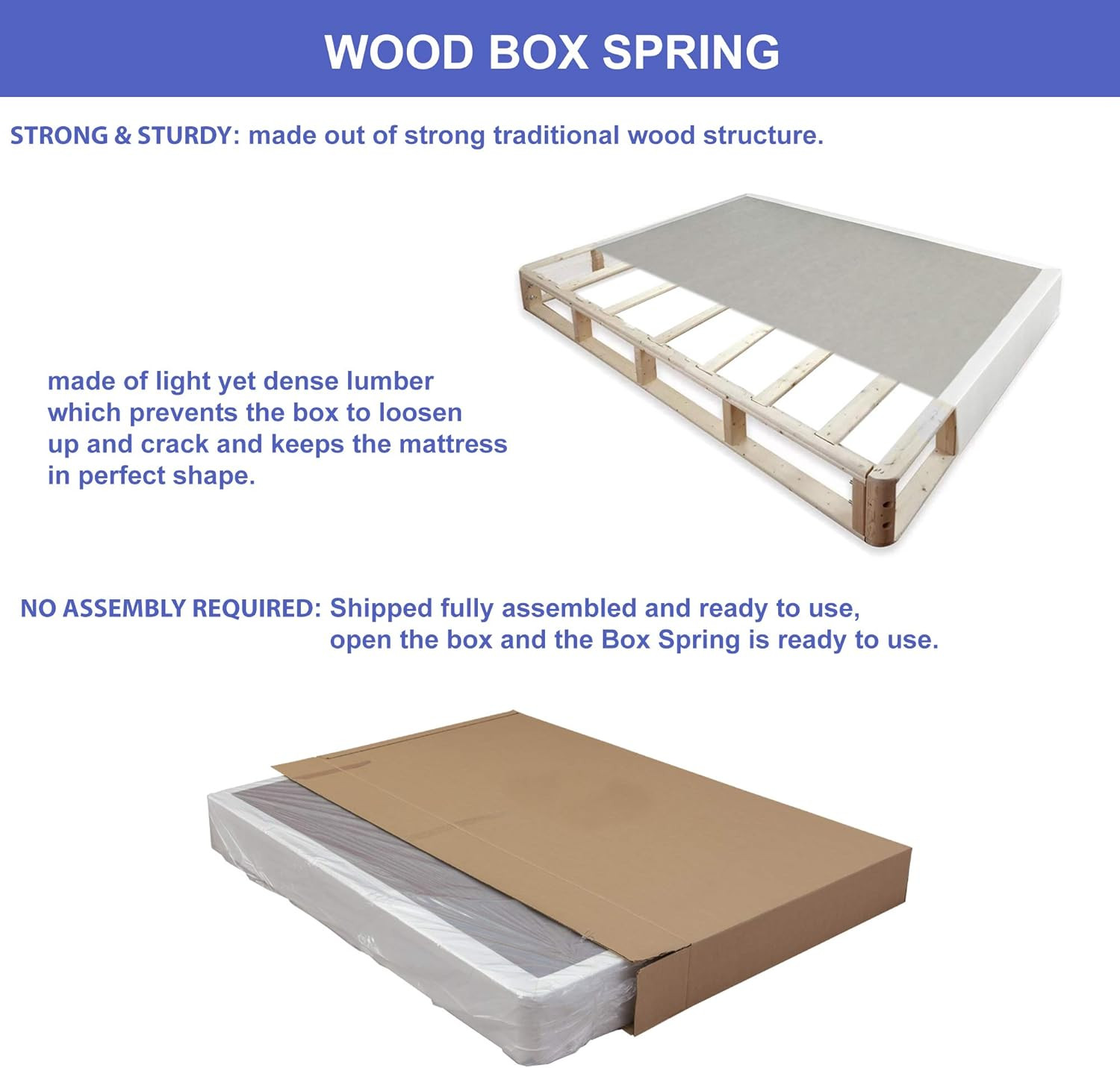 Split Wood Boxspring/Foundation for Mattress, Fully Assembled, 75″ x 44