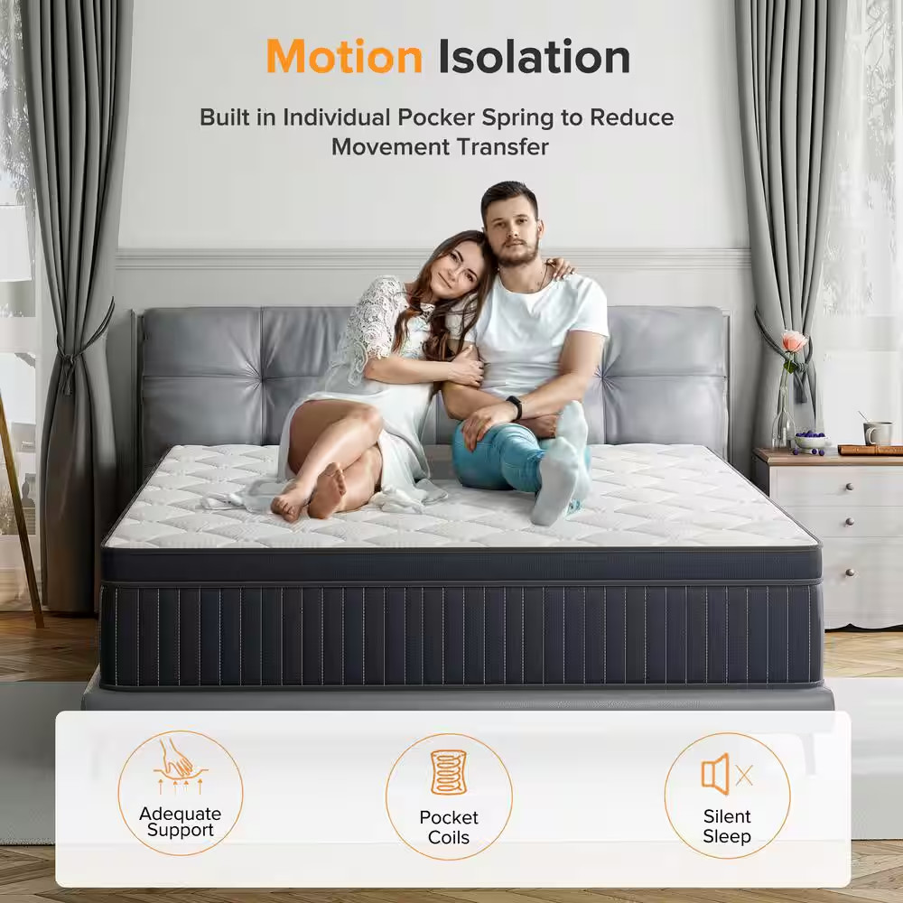 King Medium Hybrid Gel Memory Foam 12 In. Innerspring Support and Breathable wit