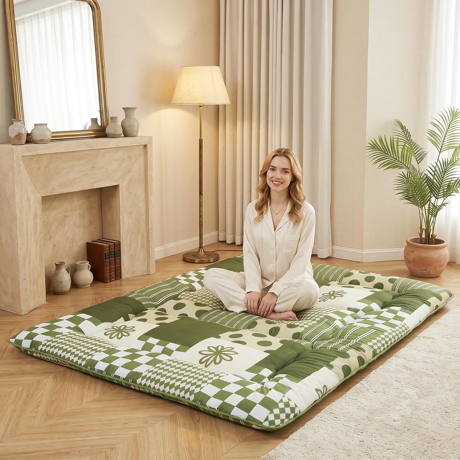 Foldable Japanese Floor Mattress Full 80″x54″ 2.5″ 3-Layer Foam Anti-Slip Cover