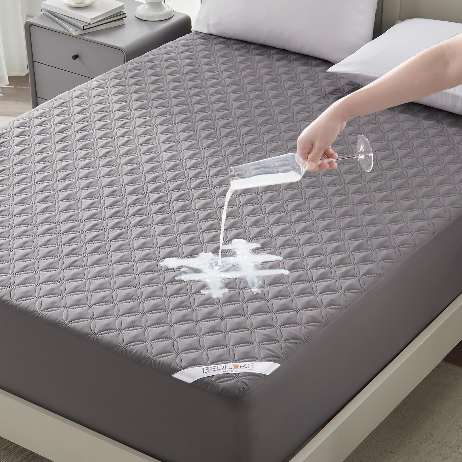 BEDLORE Waterproof Mattress Protector, Noiseless Queen Size Queen, Gray