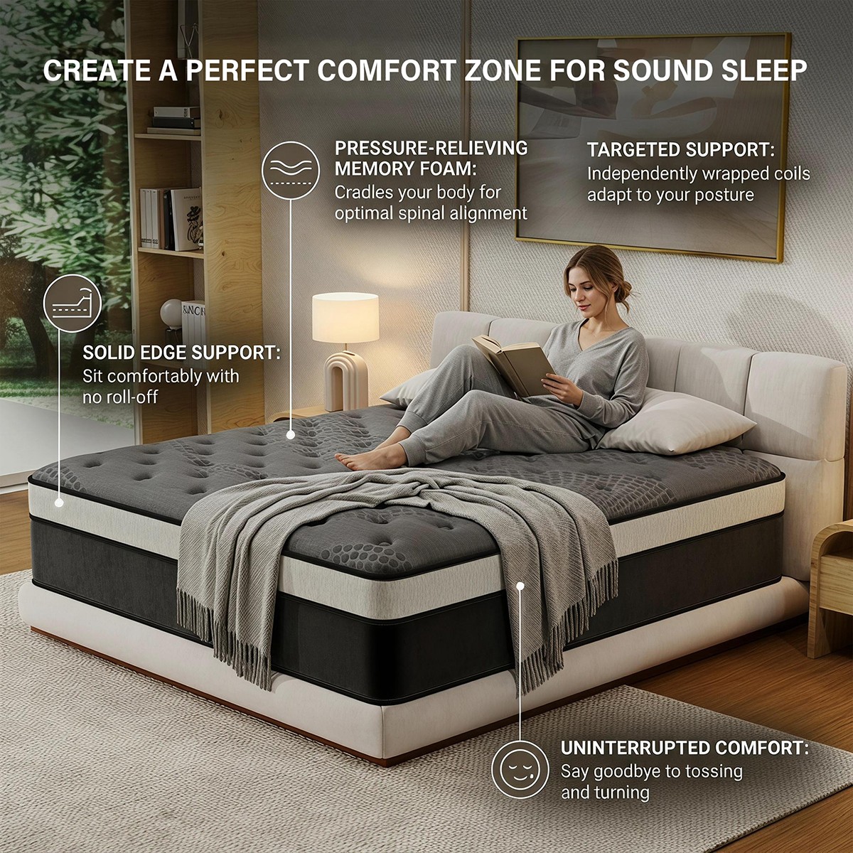 14″ Full Size Medium Firm Gel Memory Foam Hybrid Pocket Spring Mattress in a Box