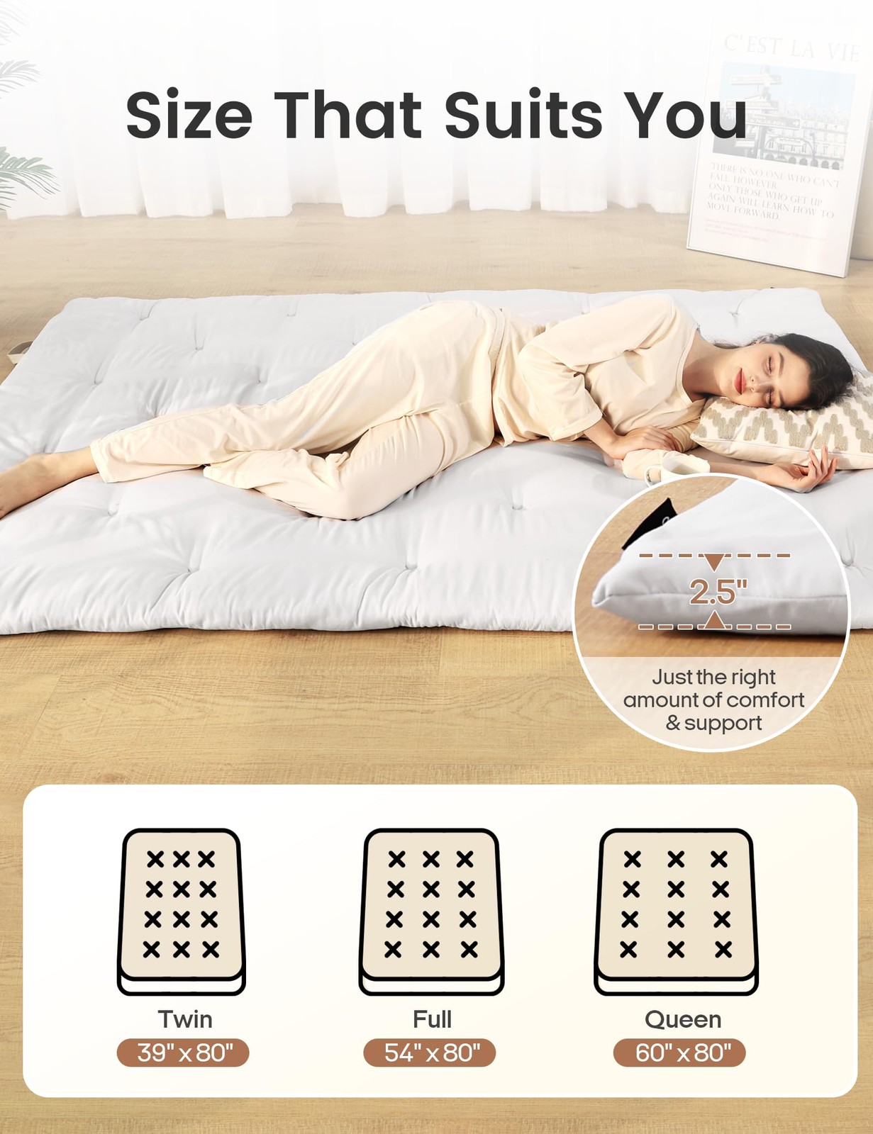Japanese Floor Futon Mattress Twin Size 80″x39″, Thicken Foldable Floor Bed f…