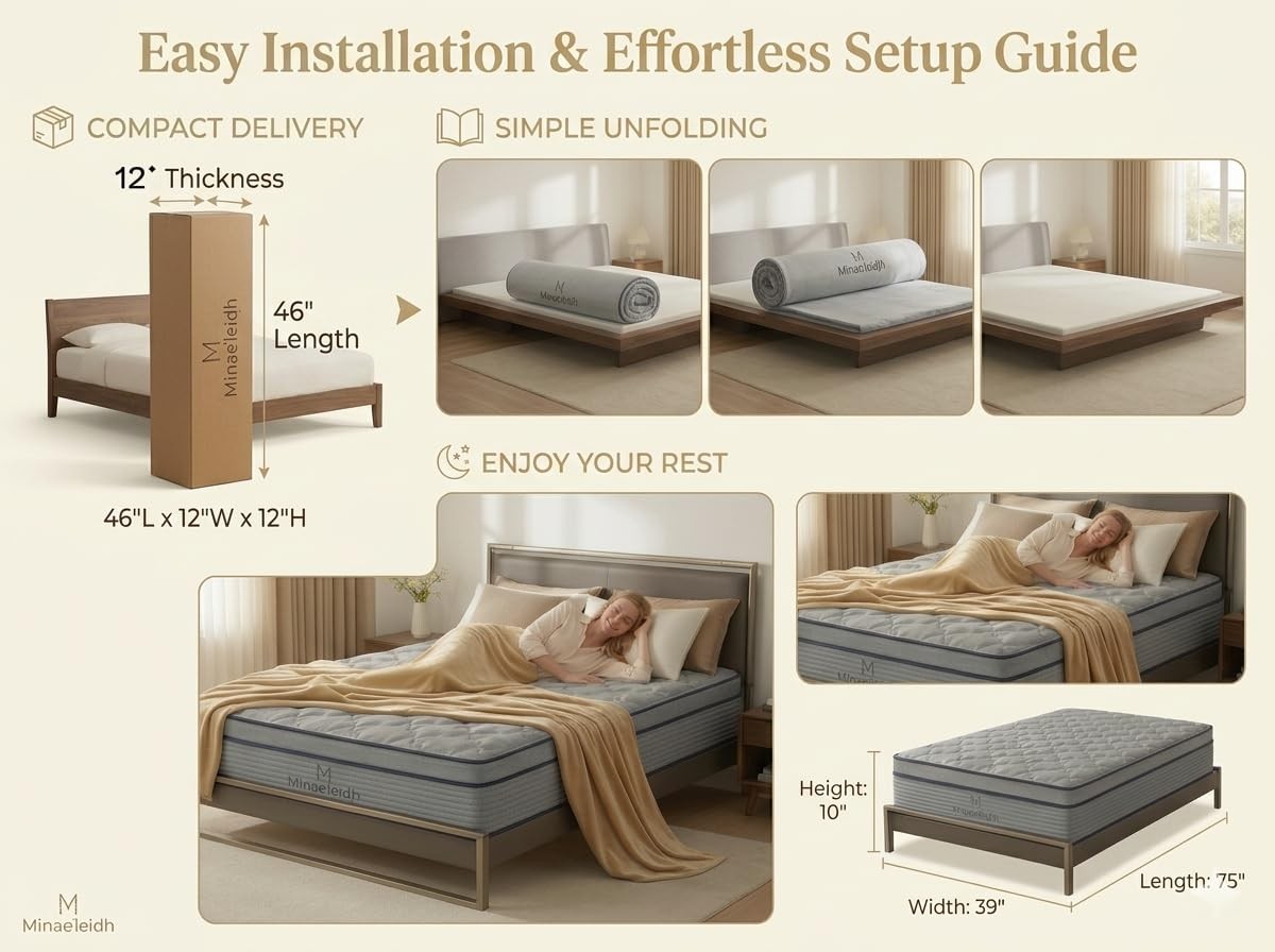 Twin Size Mattress, 10 Inch Twin Hybrid Mattress Bed in A Box, Soft Plush Fee…