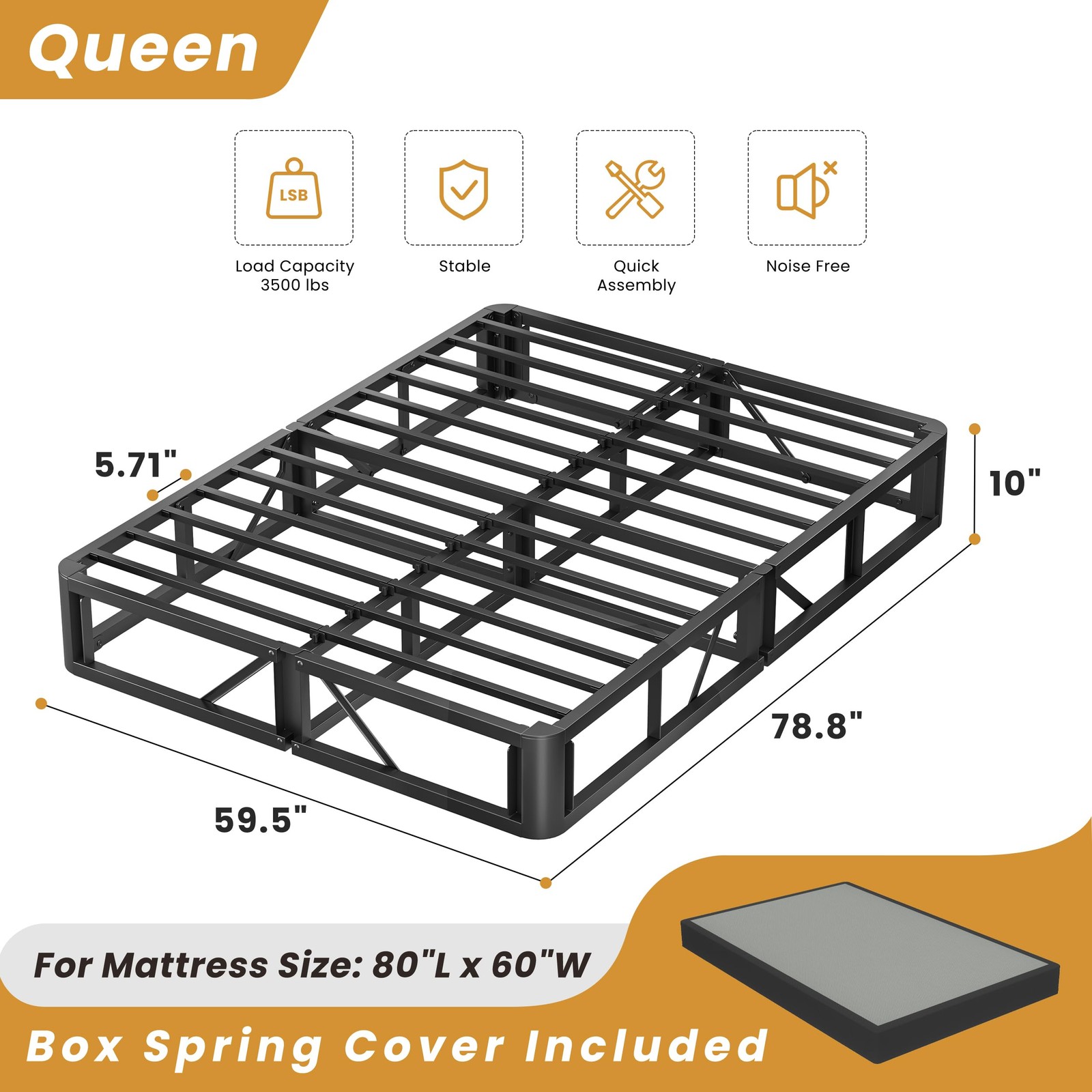 Queen Box Spring 10 Inch High Profile Box Spring for Queen Bed, Queen Size Bed B