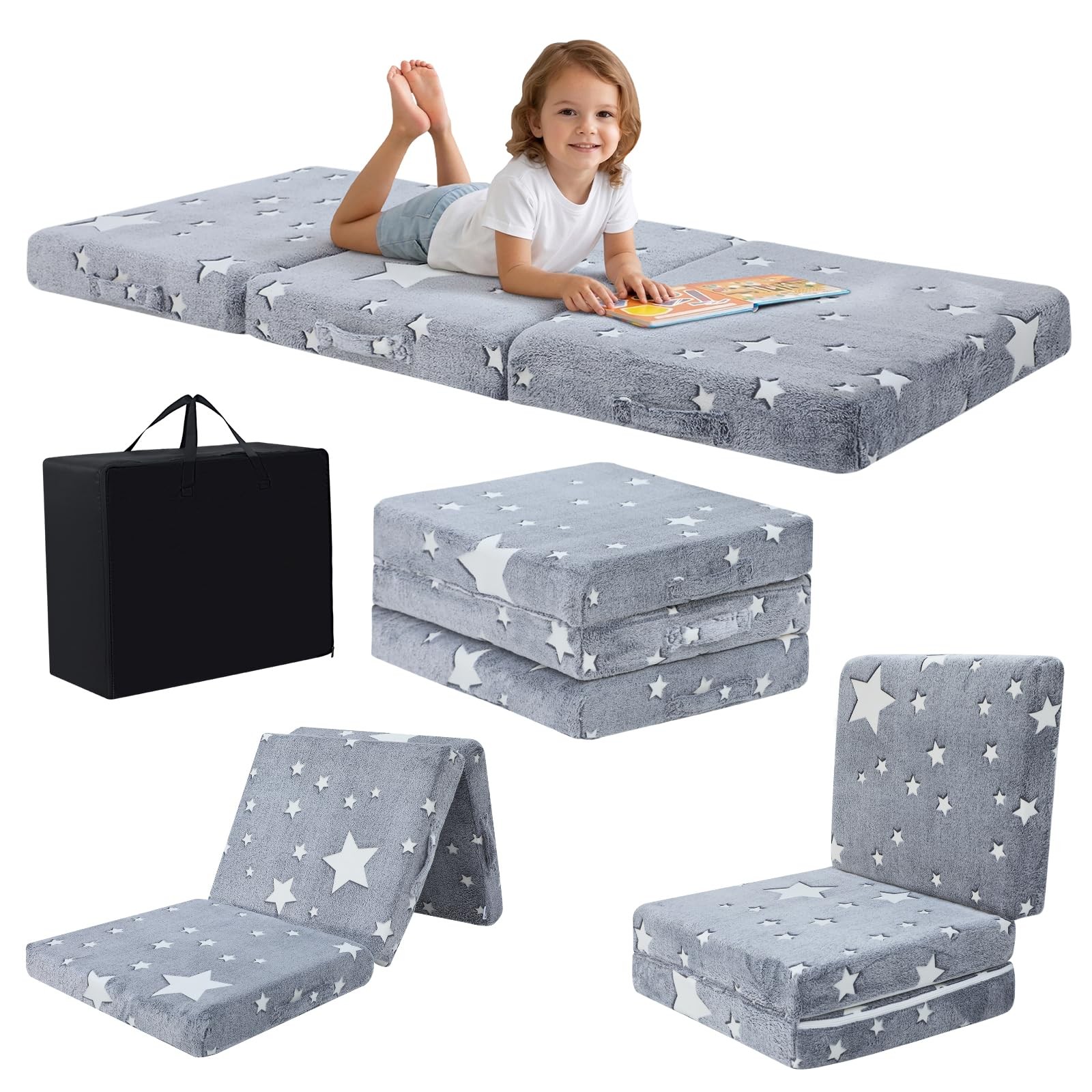 Foldable Floor Mattress for Kids, Glow Star Trifold Mat, Kids Folding Mattres…