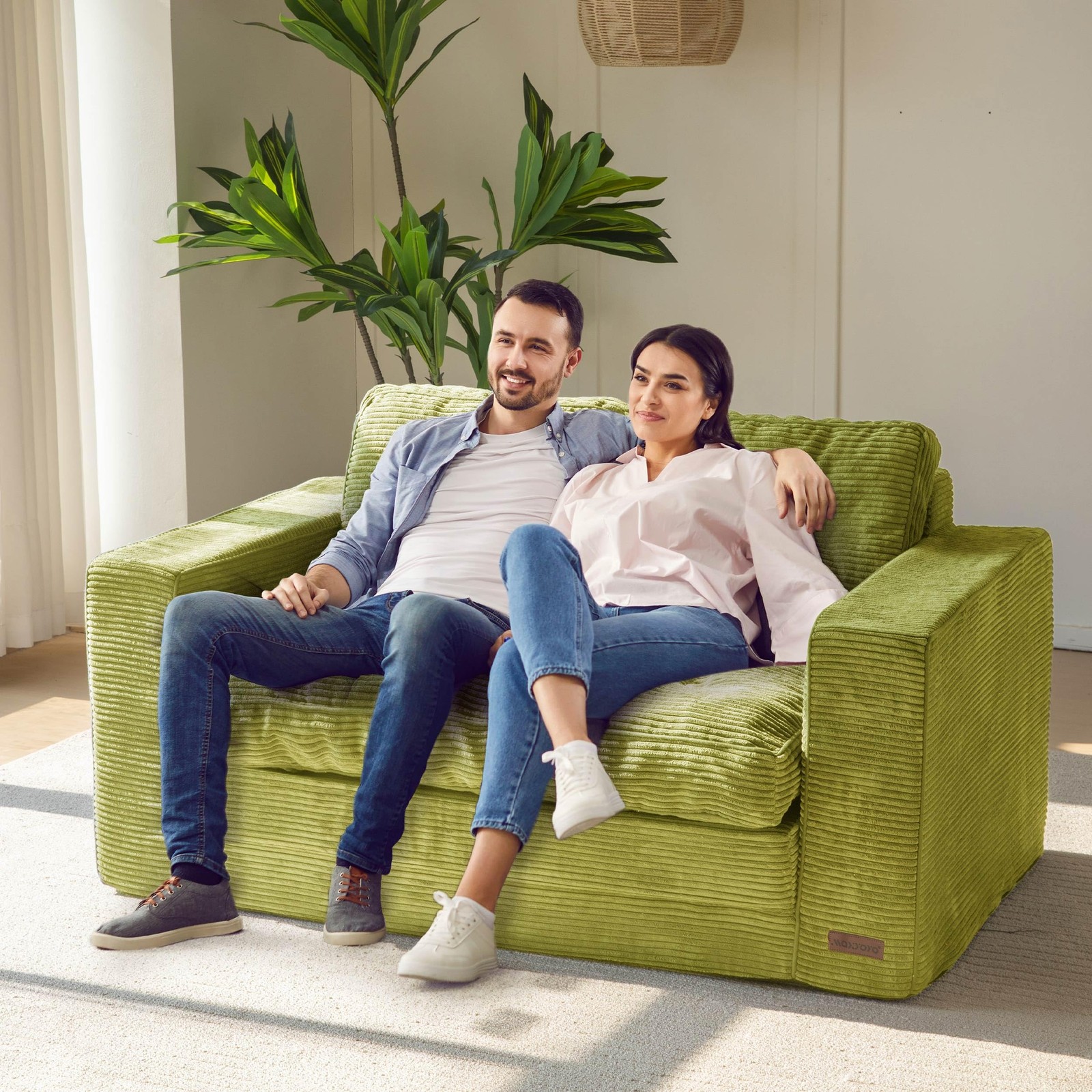 MAXYOYO Convertible Sofa Bed, Pull Out Loveseat Sleeper Sofa, Loveseat, Green
