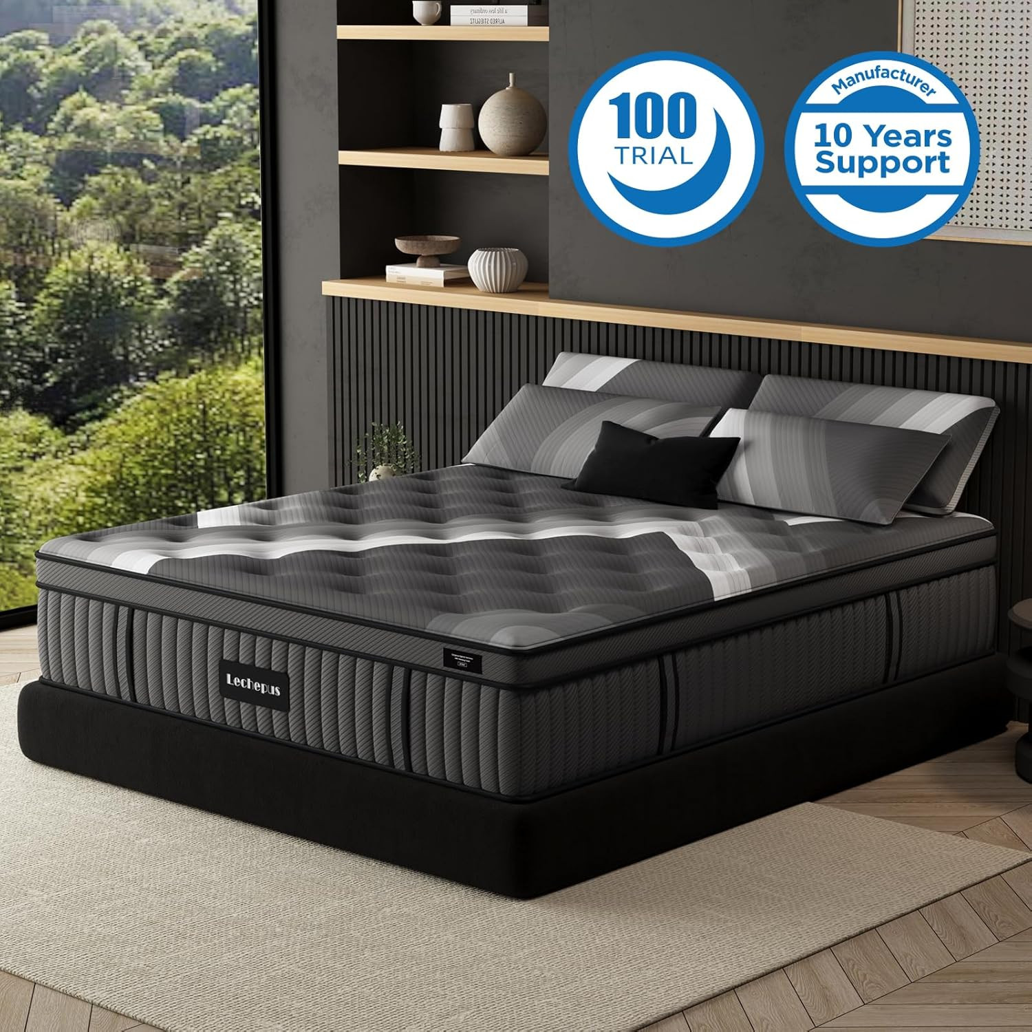 Lechepus 14Inch Queen Mattress in Box, Plush Memory Foam Queen Size Hybrid Mattr