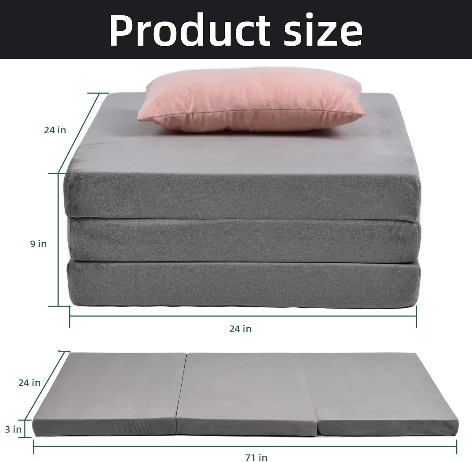 Trifold Memory Foam Folding Mattress for Camping and Guest Use, Washable Cover