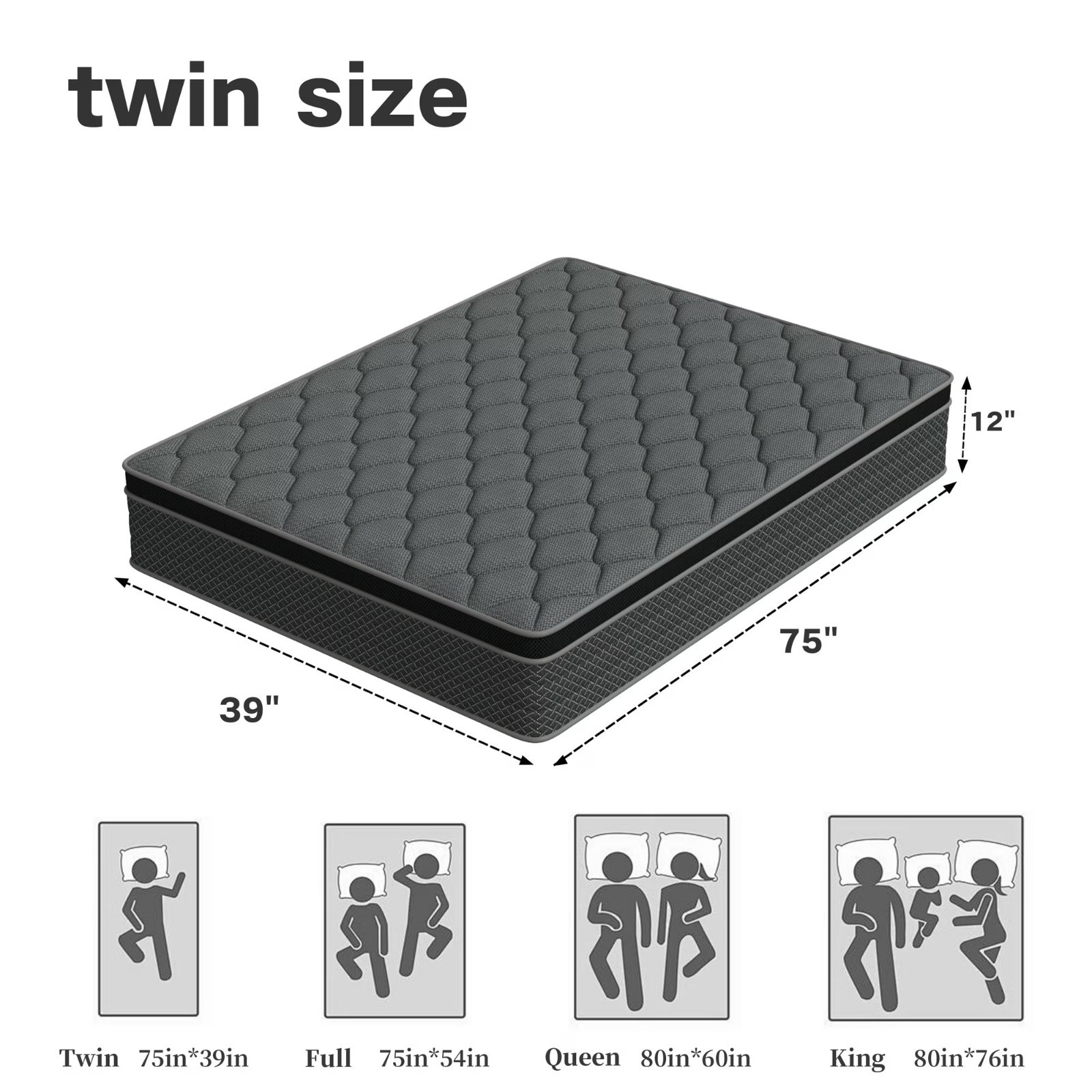 12″ 14″ Memory Foam &Spring Hybrid Mattress Twin/Queen/King Cooling Bed In a Box