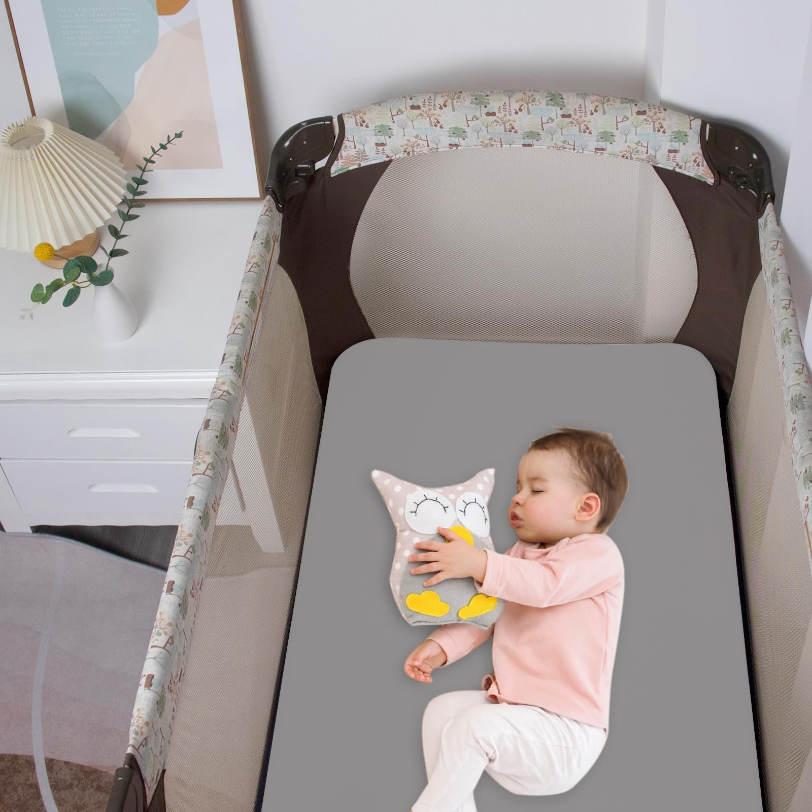 Biloban Mini Crib Sheets Fitted Waterproof 38″ X 24″, Grey