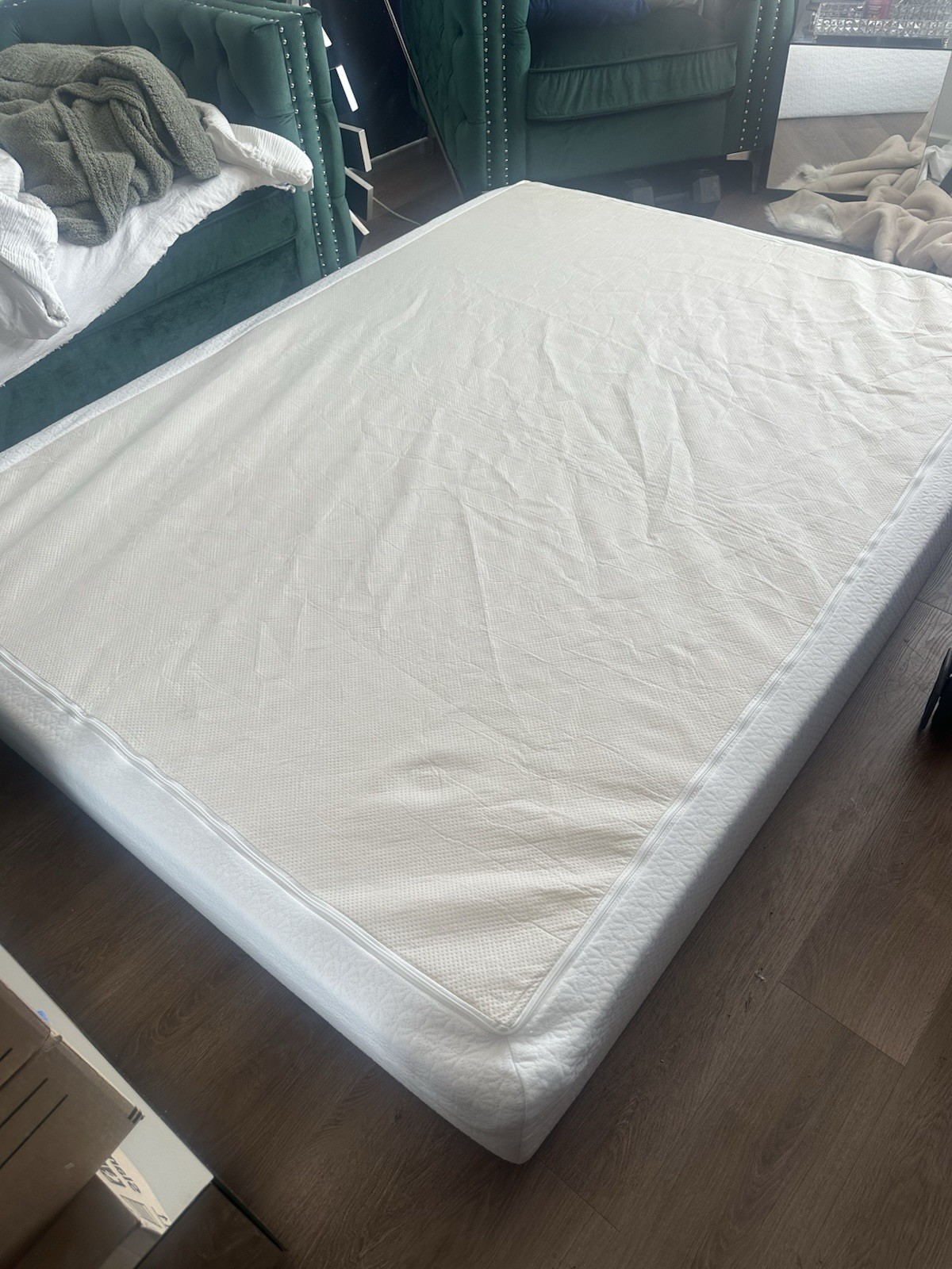 White Fabric Rectangle Mattress Geometric Pattern for Adults Bedroom