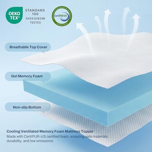3 Inch Memory Foam Mattress Topper with Adjustable Straps, Premium Queen White