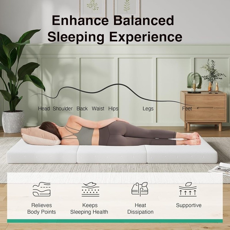 Portable Trifold Mattress Memory Foam Folding Bed Sofa Cushion Sleep Solution US