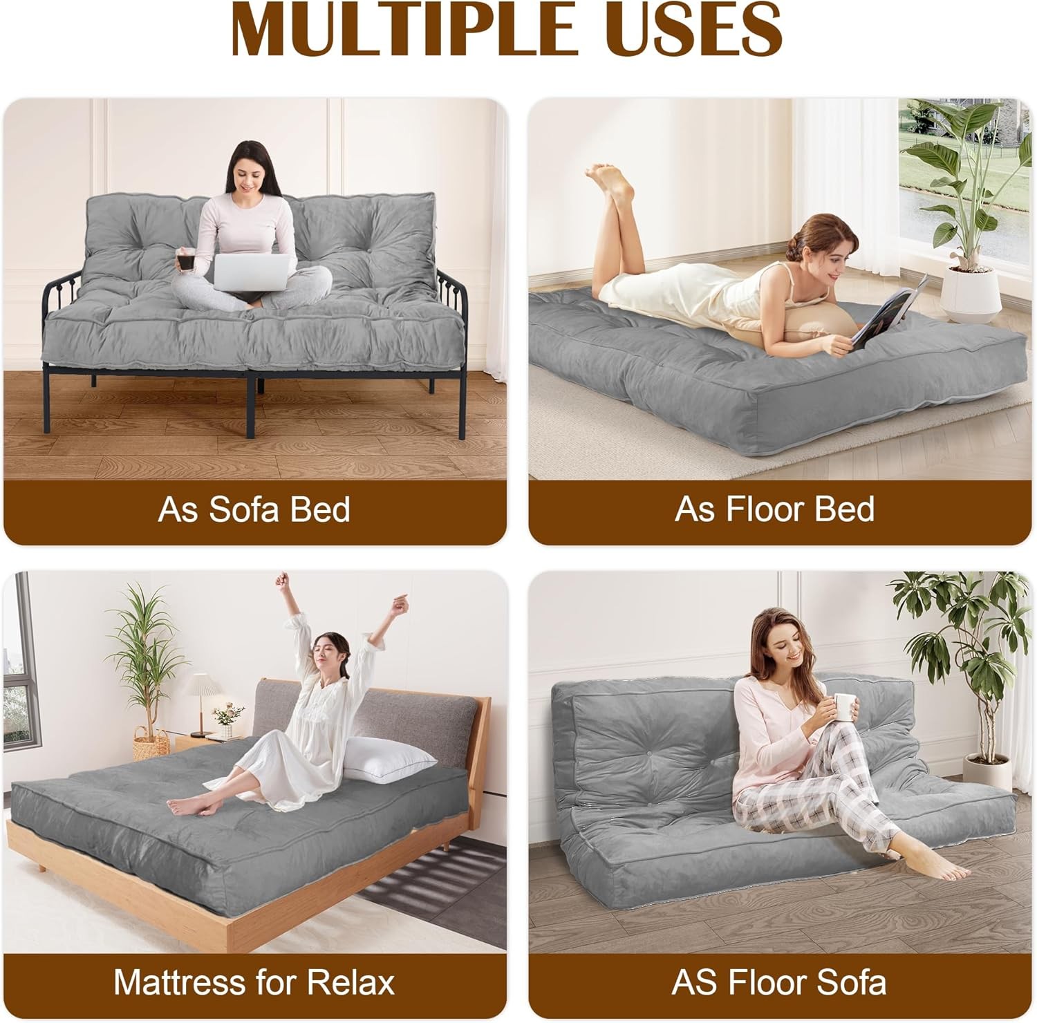Futon Mattr Full Size 54″ x 80″, 8″ Thi Floor Mattr for Adults,