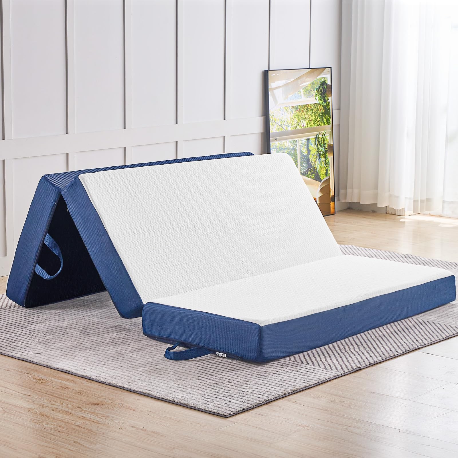 Folding Mattress Queen Size,4 inch Memory Foam Tri Portable Trifold Mattress …