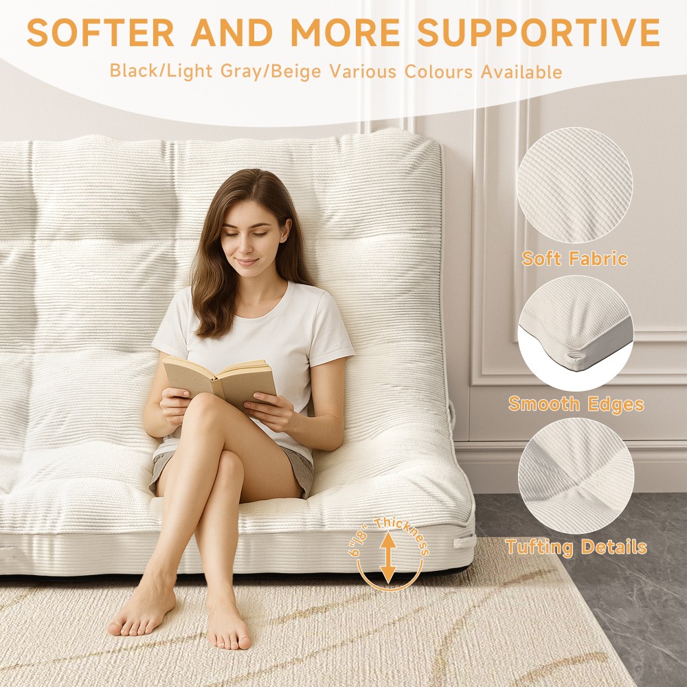 8in Floor Mattress Futon Mattress Sleeping Pad Foldable Roll Up Mat for Sofa Bed