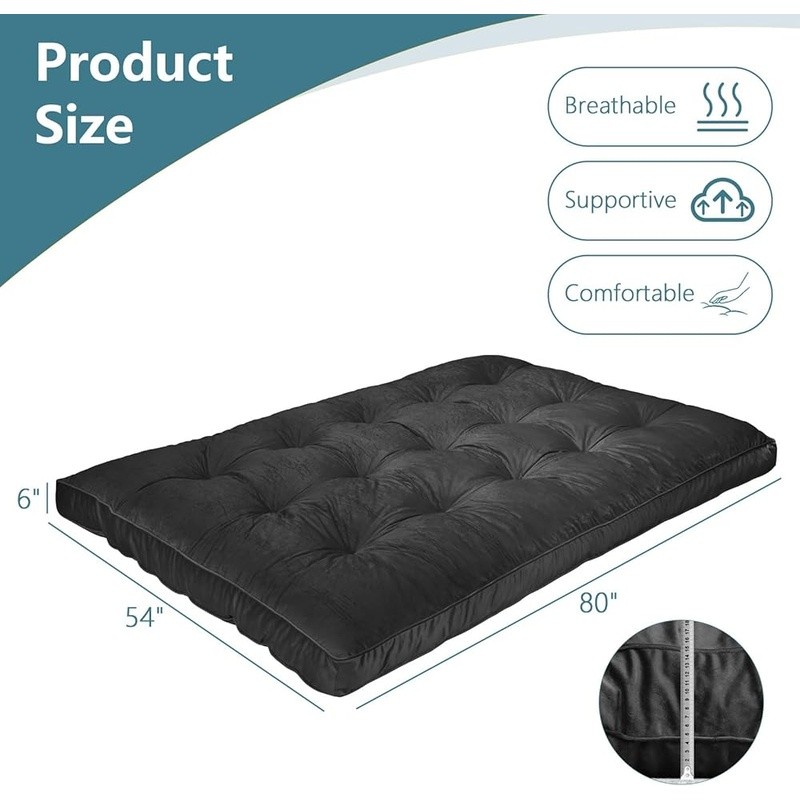 Soft Supportive Futon Mattress 6 Inch Flannel Cover Medium Plush Foam Filling US