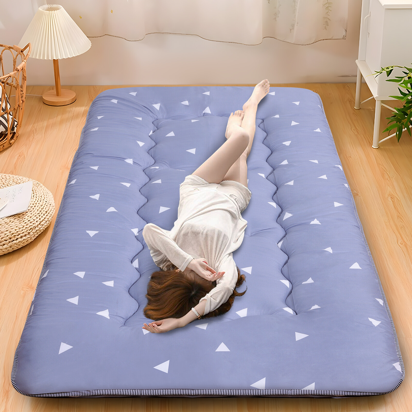 4″ Extra Thick Japanese Futon Floor Cushion Pad Quilted Tatami Mat for Guest Bed