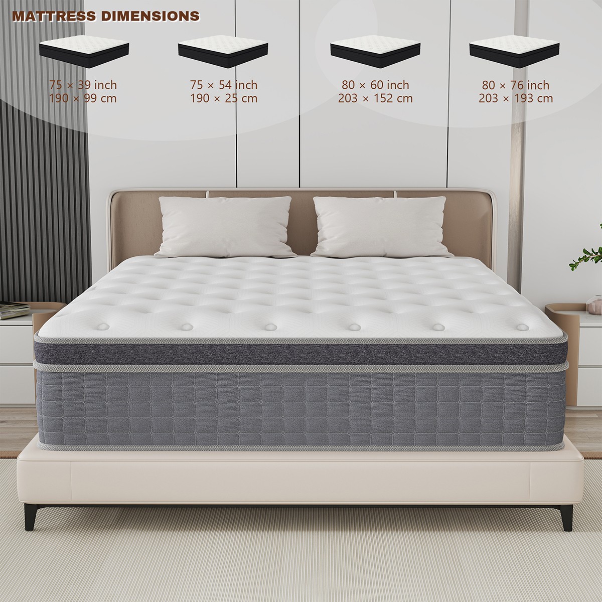 10/12/14 Inch Mattress Hybrid Memory Foam Bed in A Box,Twin Full Queen King Size