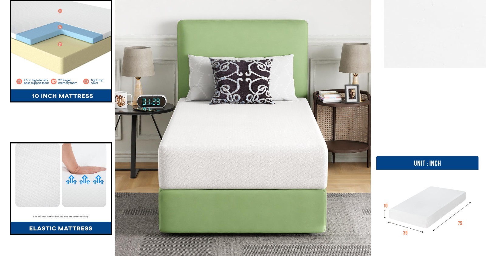 Luxury 10-Inch Twin Gel Memory Foam Mattress – Medium Firm, CertiPUR Certified