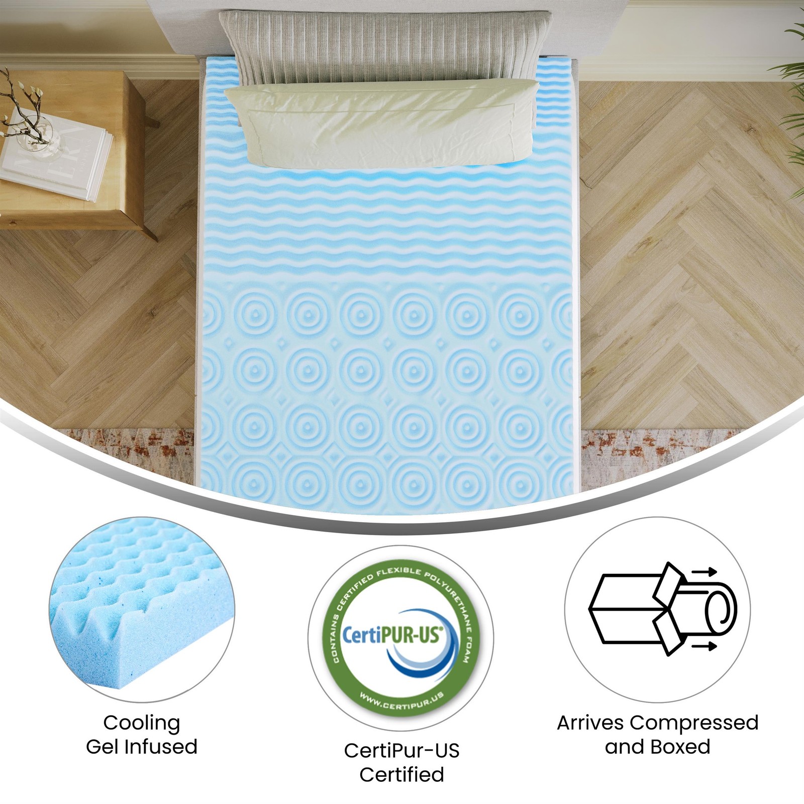 2 Inch Cooling Gel Infused 5-Zone Memory Foam Mattress Topper – Twin