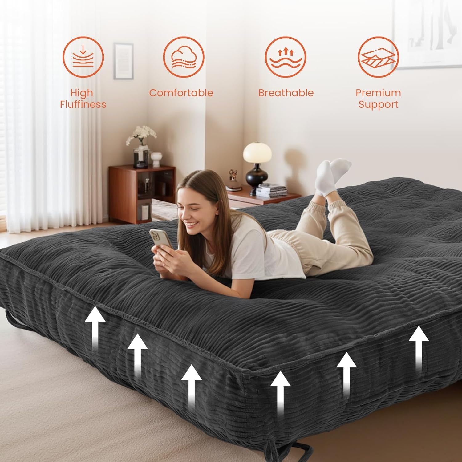 8″ Full Size Corduroy Futon Mattress with Shredded Foam Filling