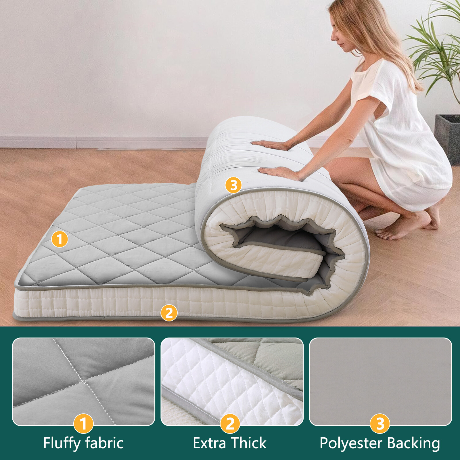 NAIZEA Japanese Floor Mattress Japanese Futon Sleeping Pad Guest Bed Gray Black