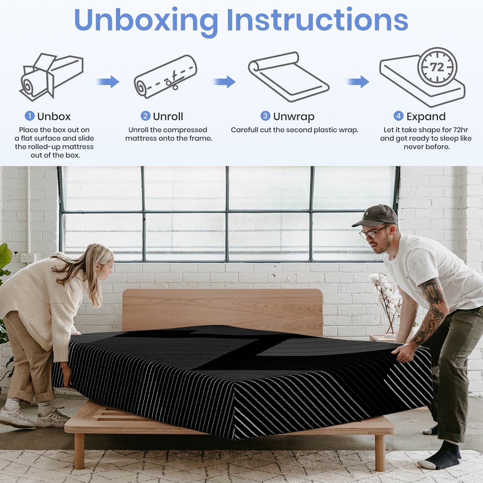 12″ Queen Mattress Cooling Gel Memory Foam Medium Firm Mattress in a Box, Black