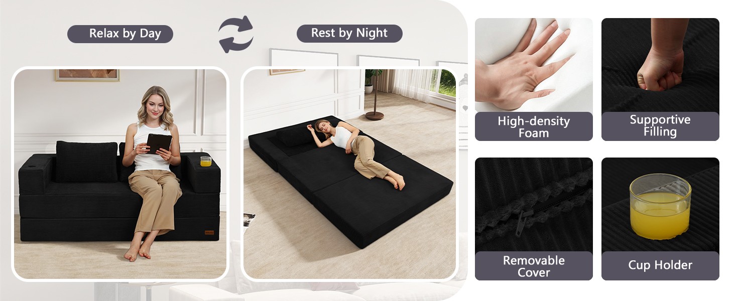 Bla Futon Couch Convertible Sofa Bed Queen, Folding Floor