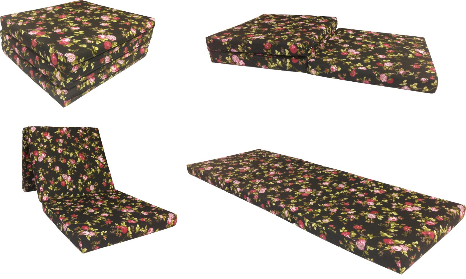 Shikibuton Trifold Foam Beds, High Density Folding Mats 3x27x75, Rose Black