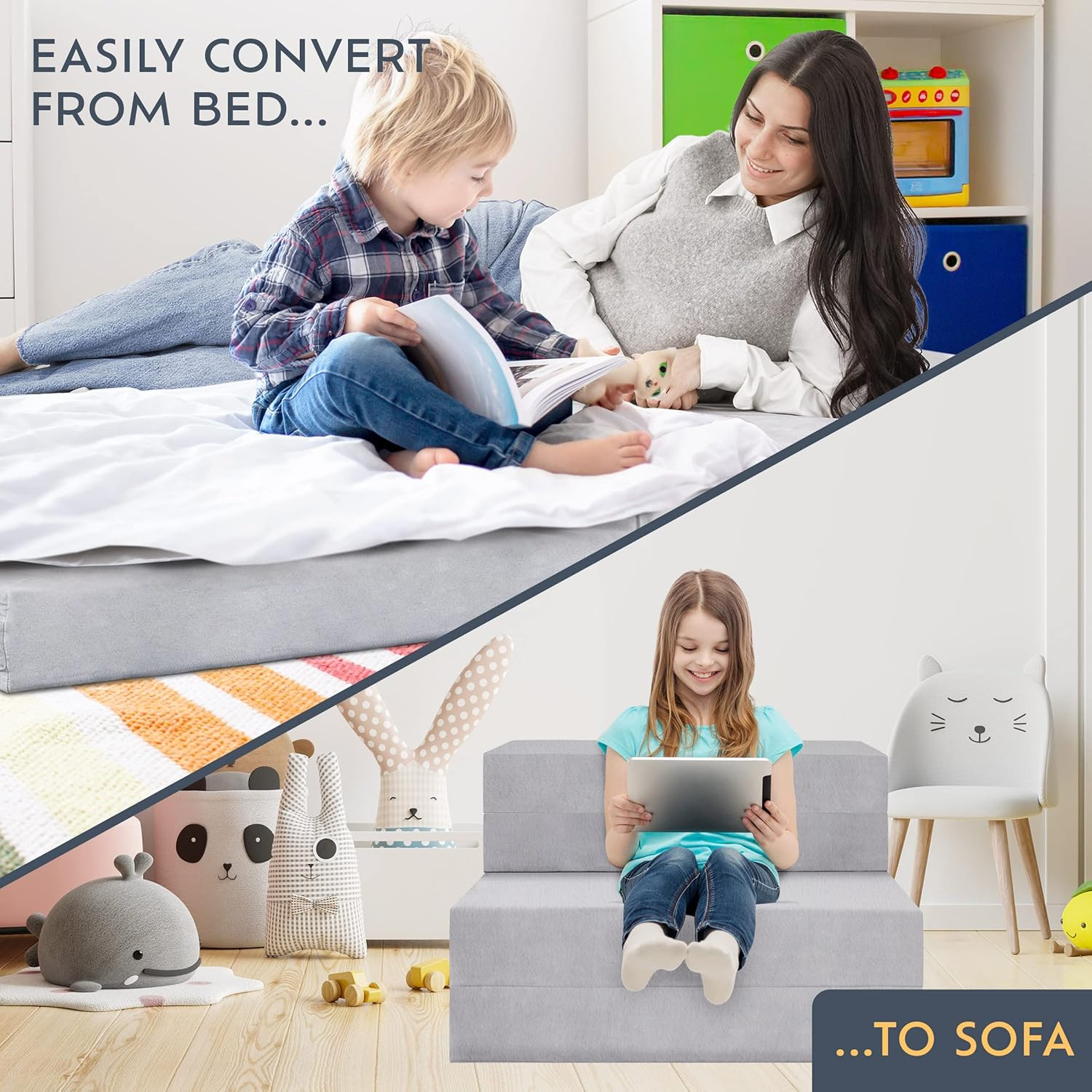Portable Twin XL Trifold Sofa Mattress – CertiPUR Foam, Washable Velvet, Non-Sli
