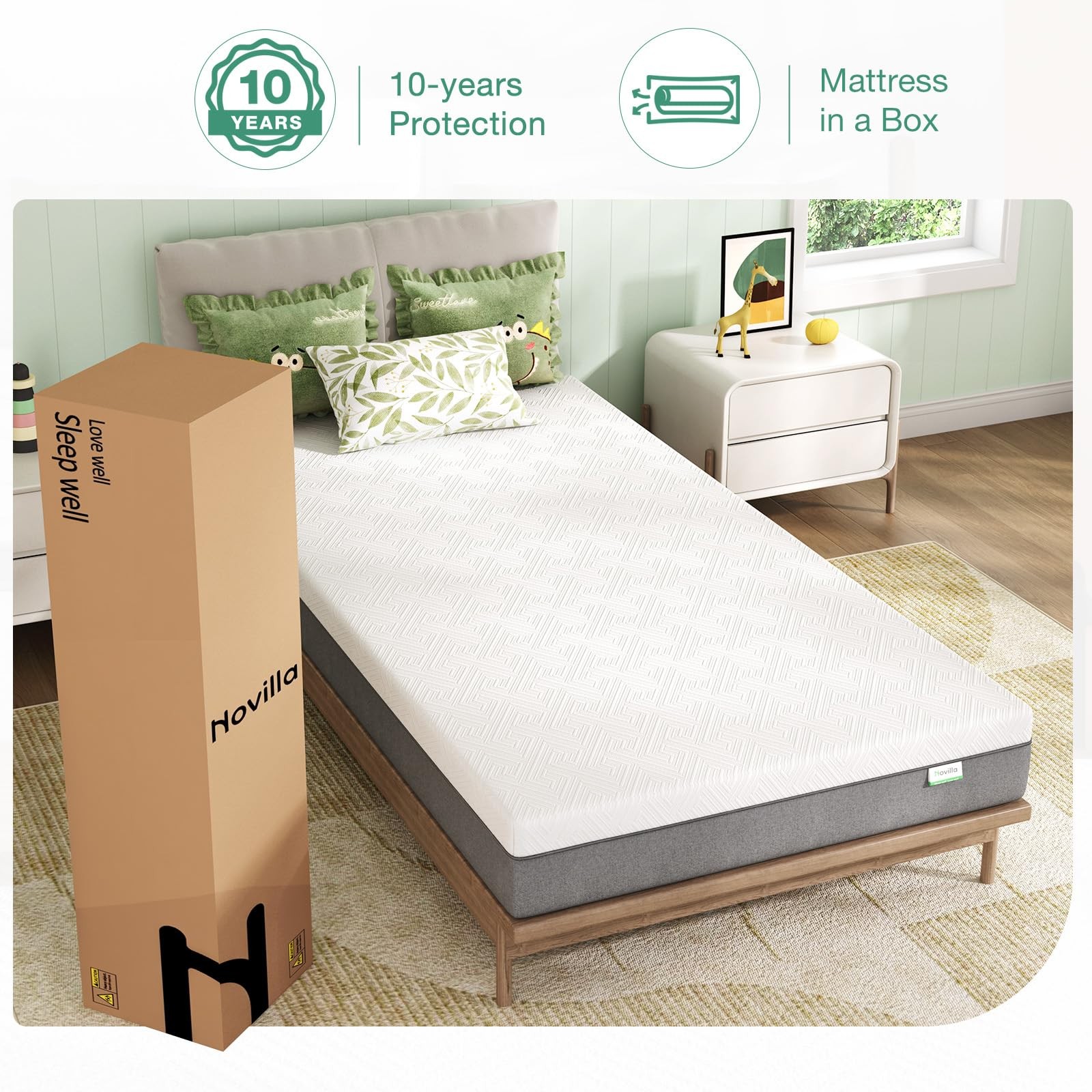 Novilla Twin XL Mattress, 6-Inch Gel Memory Foam Mattress for Cool Sleep & Press