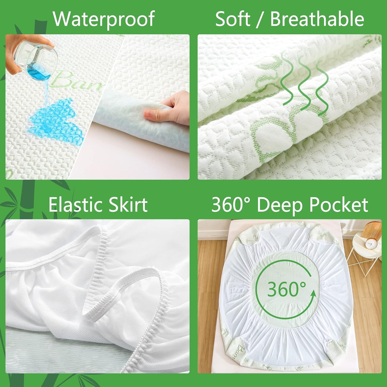 GOONIK Queen Mattress Protector, Breathable Bamboo Viscose Queen, White