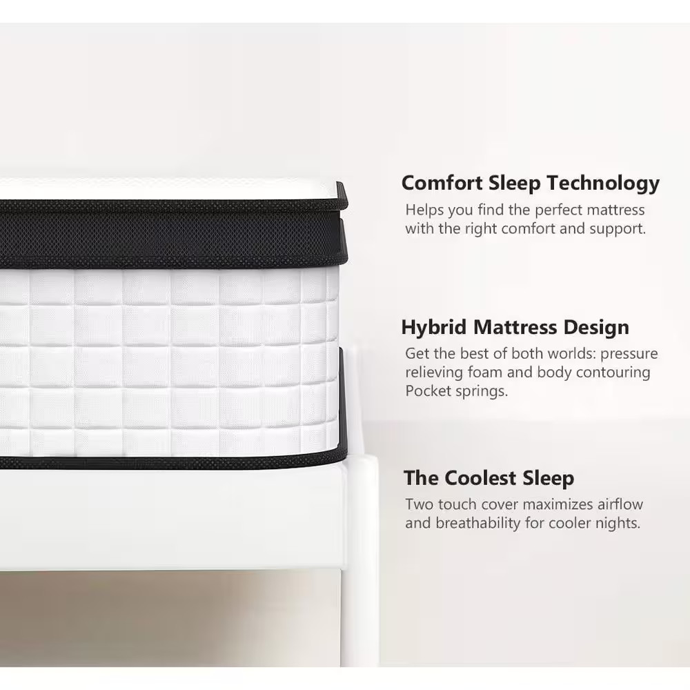 12 In. Medium Gel Memory Foam Hybrid Pocket Spring Pillow Top Full XL Mattress