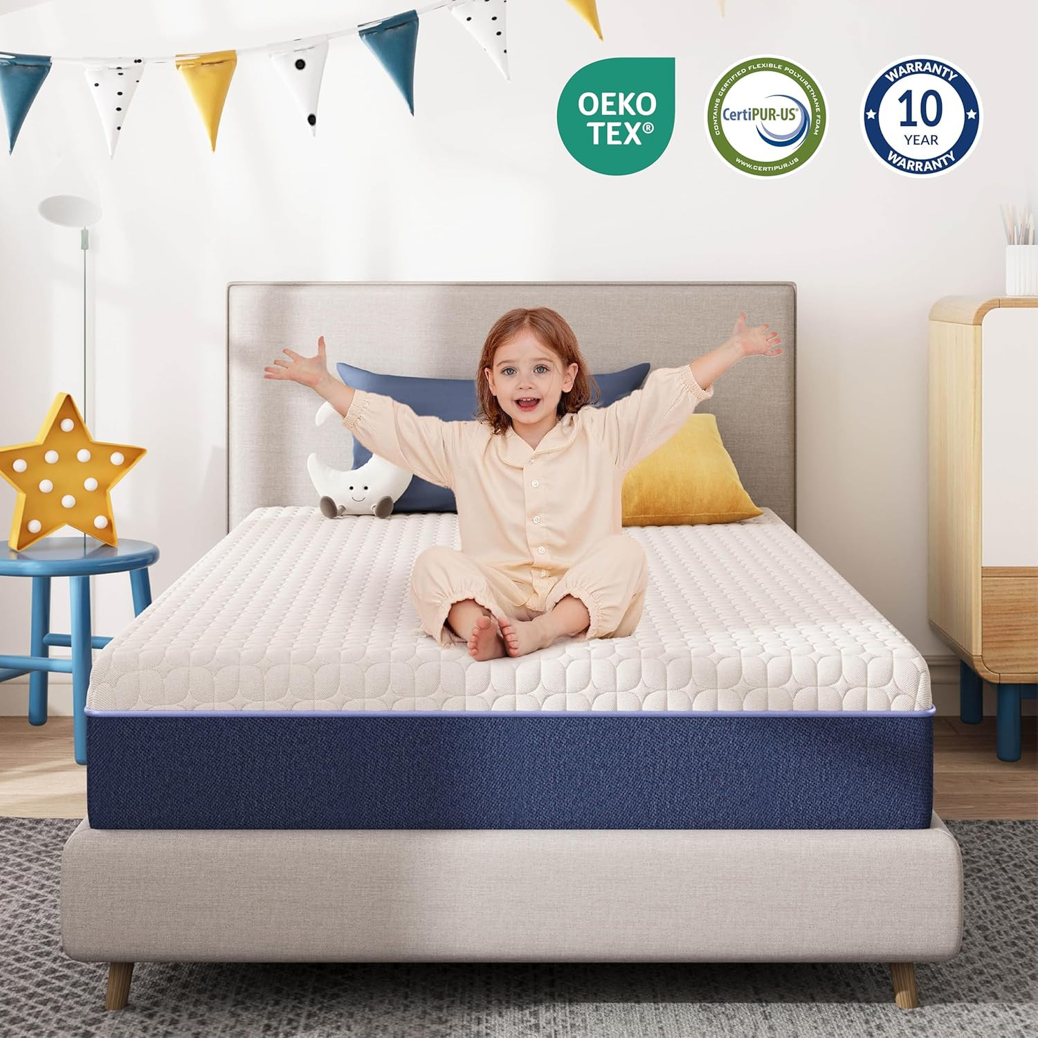 Gel Cooling 8″ Twin Mattress for Kids – Medium Firm, Back Pain Relief, CertiPUR-