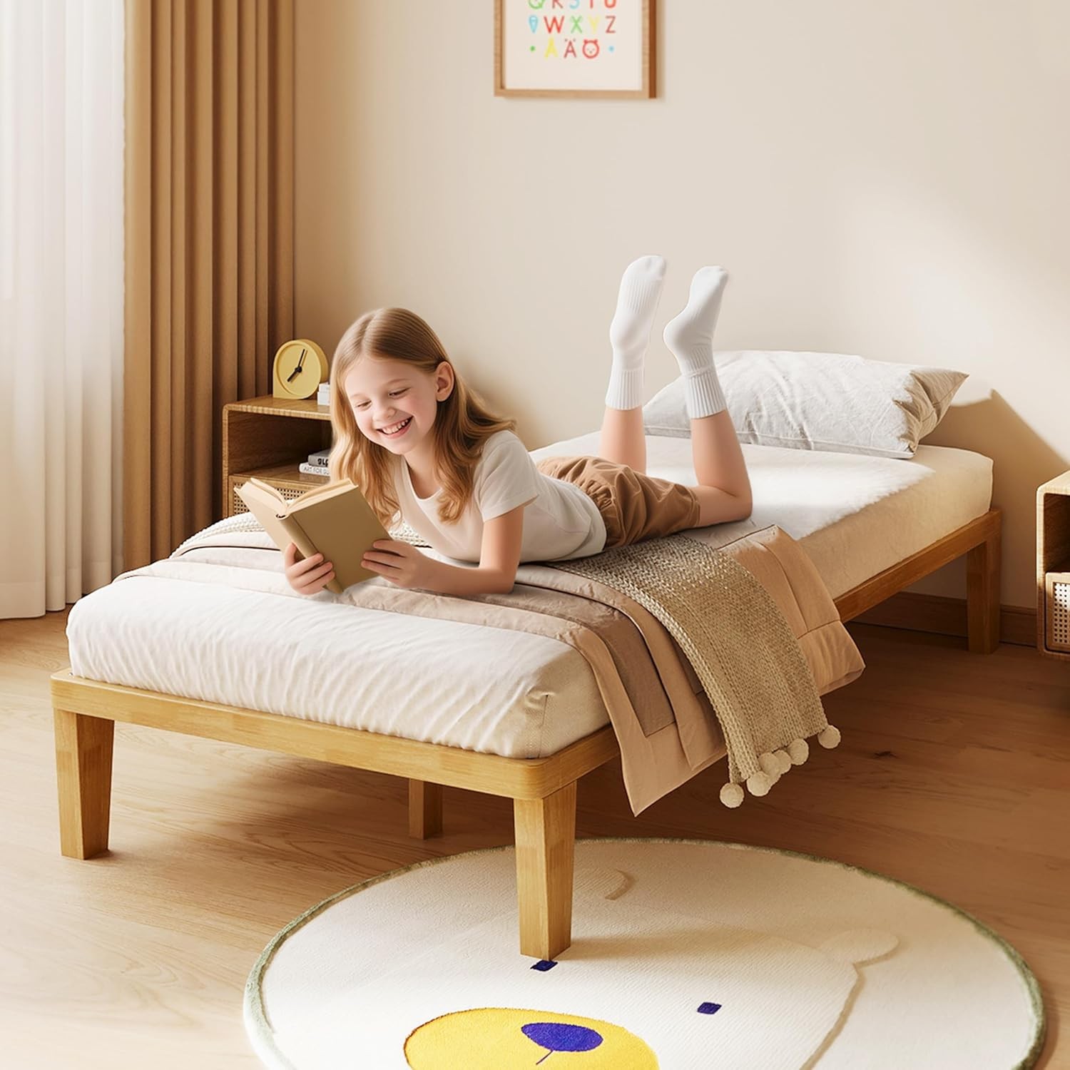 Twin-XL Platform Bed Fre – 12 Inch Solid Wood Mattr Foundat