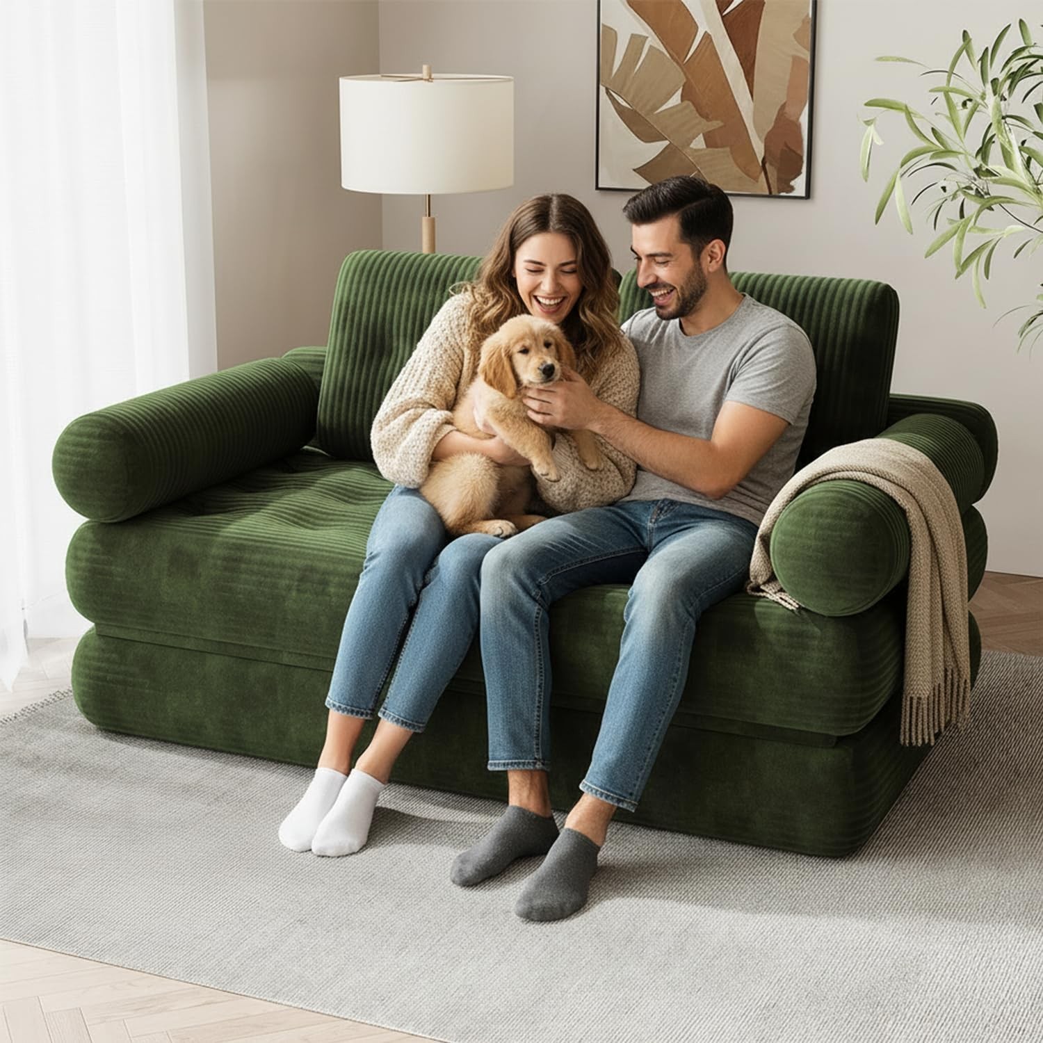 59″ Convertible Sofa Bed, 5-in-1 Folding Sleeper Chair with Pillows &